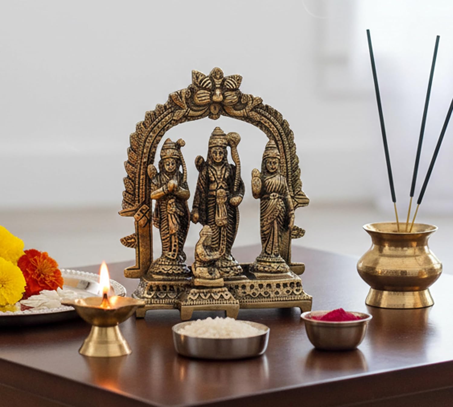 Size  5.5 Brass Ram Darbar (Rama, Sita, Laxman, Hanuman) Murti Idol Statue Sculpture